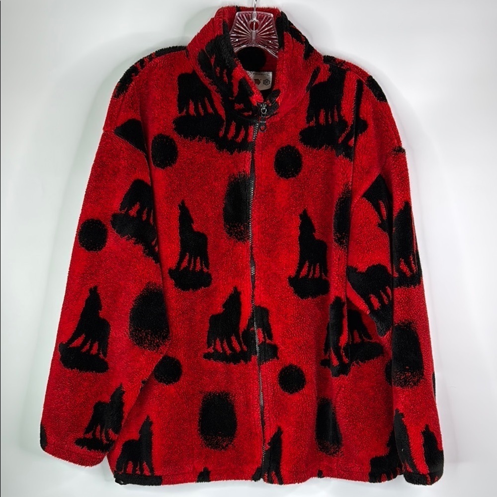 Vintage Four Seasons Red Wolf Moon Full Zip Fleece Jacket Large